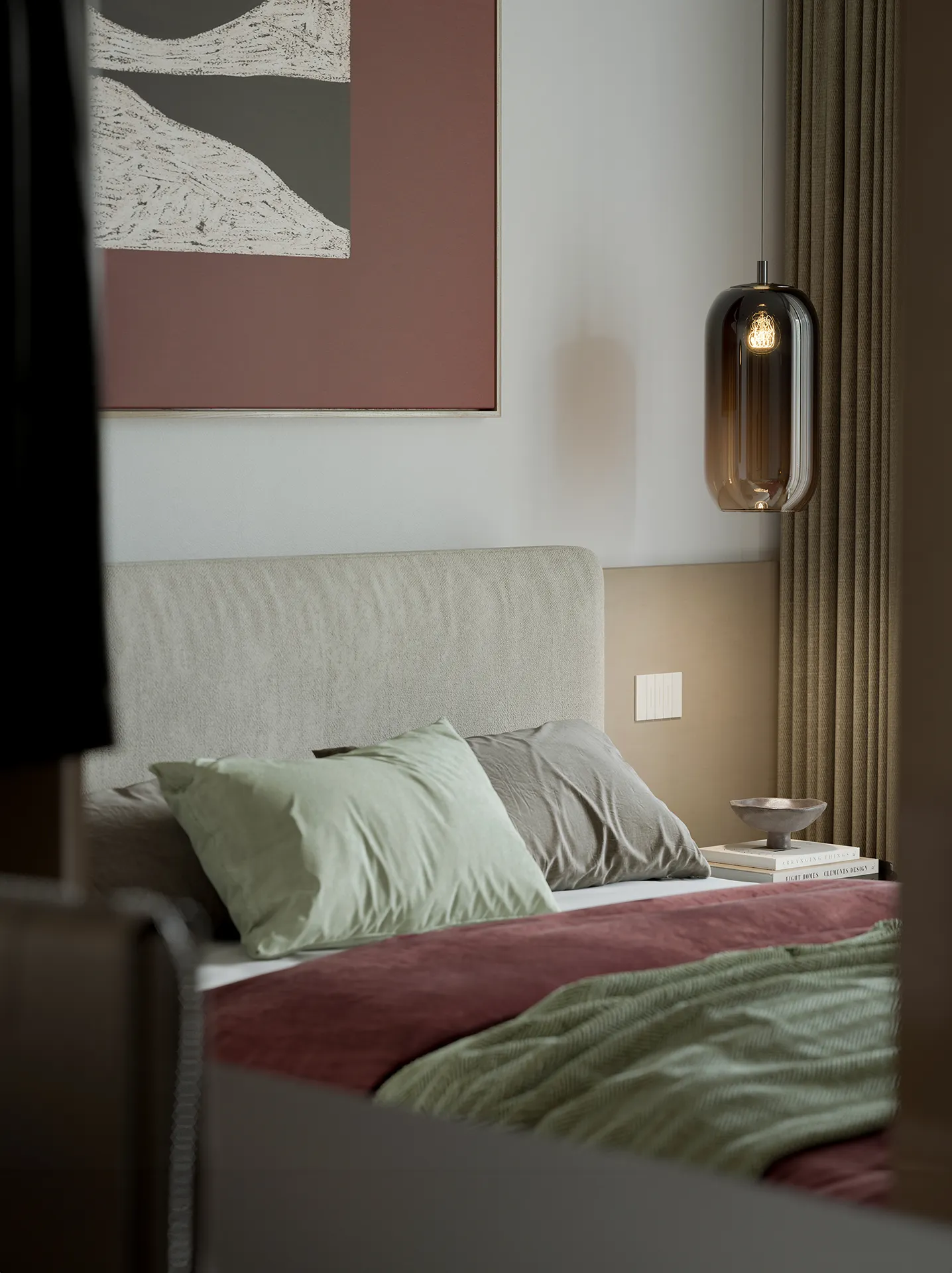 Primo piano della camera da letto con materiali di qualità e design contemporaneo Rondò Living