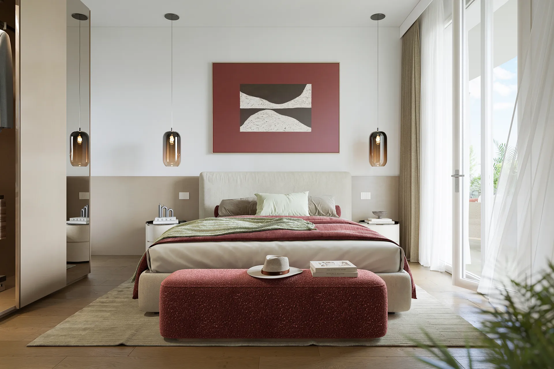 Dettaglio della camera da letto con finiture moderne e luce naturale negli appartamenti Rondò Living